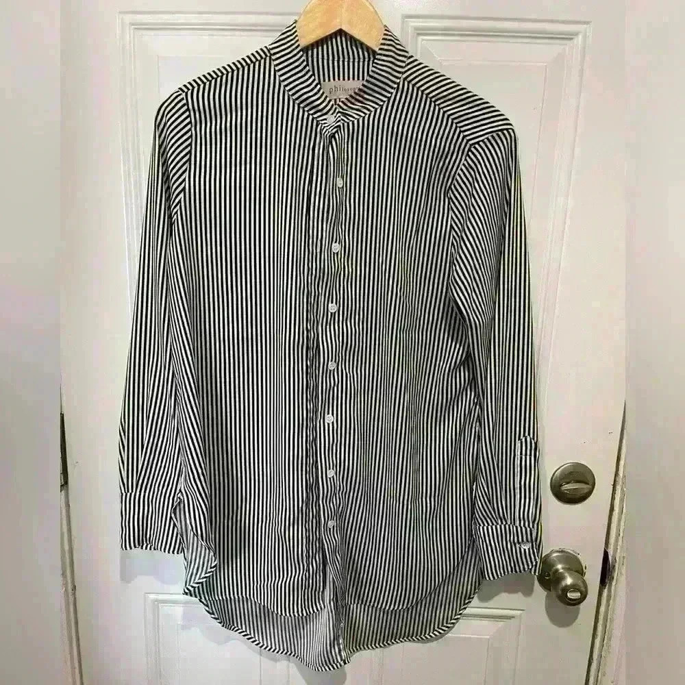 Philosophy striped button down vacation long sleeve top size medium